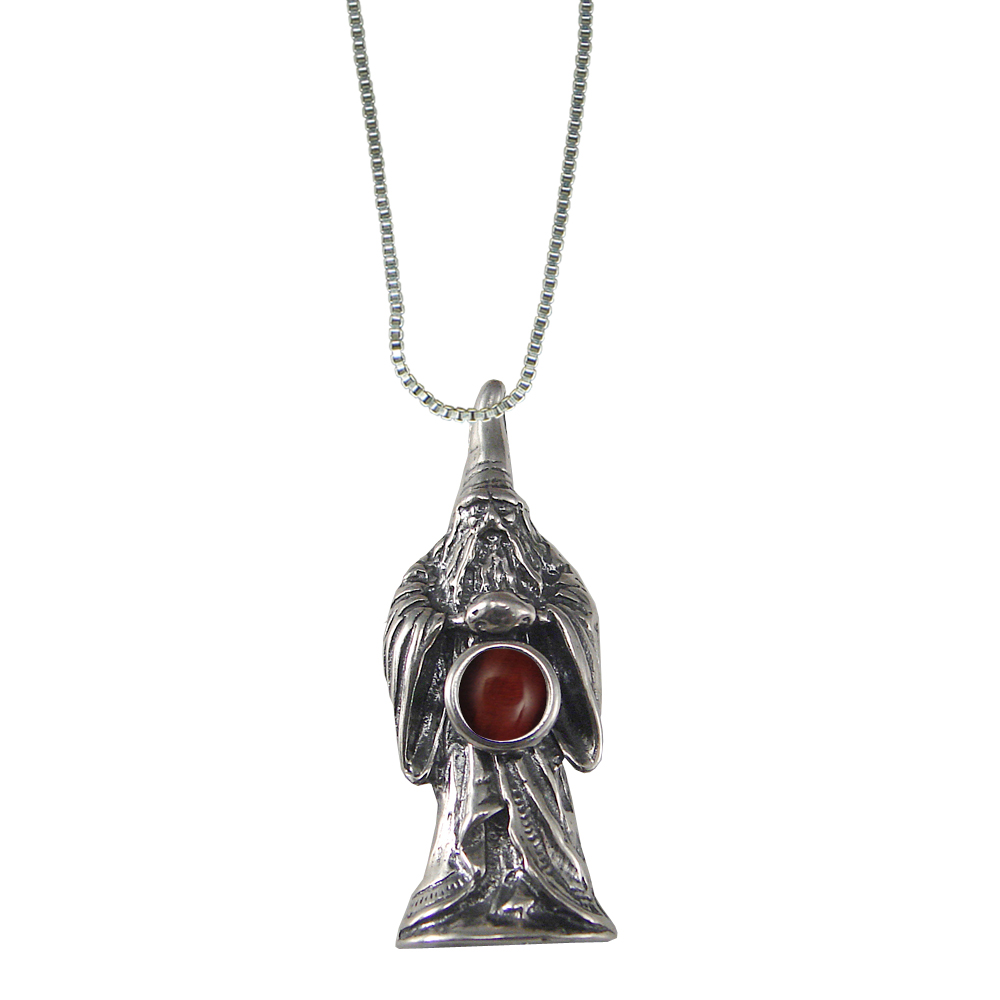 Sterling Silver Wizard of Olde Pendant With Red Tiger Eye Magic Orb
